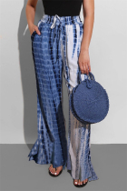 Fashion Casual Printed Blue Loose Trousers