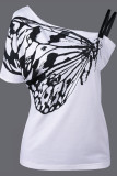 White Fashion Plus Size Printed Off Shoulder Top