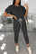 Fashion Casual Tops Trousers Black Sports Set