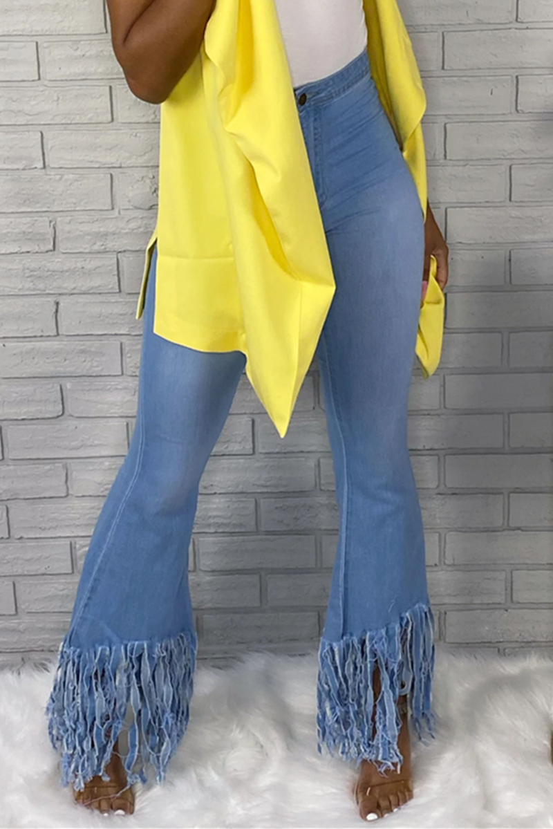 

Fashion Casual Light Blue High Waist Denim Trousers