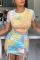 Multicolor Fashion Tie-dye Printed Short Sleeve Dress