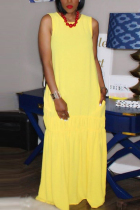 Sexy Fashion Sleeveless Yellow Loose Long Dress