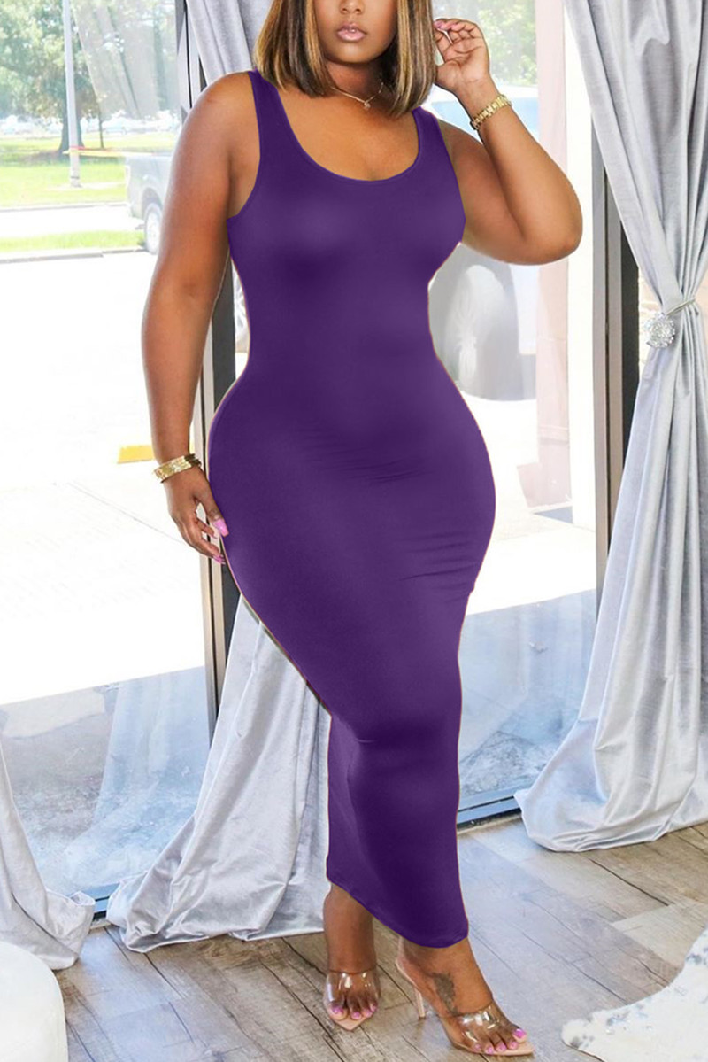

Sexy Fashion Tight Deep Purple Sleeveless Dress