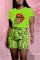 Fashion Casual Printed T-shirt Shorts Green Set