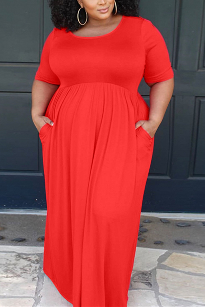 Fashion Sexy Red Plus Size Short Sleeve Dress