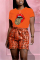 Fashion Casual Printed T-shirt Shorts Orange Set
