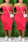 Pink Fashion Casual adult Ma'am Red Grey Blue Pink Orange Yellow Spaghetti Strap Sleeveless Slip Pencil Dress Mid-Calf Solid Dresses