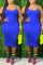 Blue Fashion Sexy Elegant Spaghetti Strap Sleeveless U Neck Solid Dresses