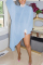 Light blue Fashion Sexy Regular sleeve Long Sleeve Turtleneck Asymmetrical Mini Solid Dresses