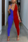 Blue Red Fashion Sexy V Neck Sleeveless Off The Shoulder Skinny Patchwork Jumpsuits