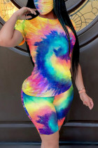 colour Fashion Casual adult Ma'am Print Gradient Two Piece Suits pencil Short Sleeve Two Pieces