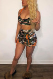 Camouflage Fashion Active adult Patchwork Print Camouflage Bandage Two Piece Suits Hip skirt Sleeveless Two Pieces