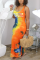 Orange Fashion Sexy Spaghetti Strap Sleeveless U Neck A Line Ankle Length Print Dresses