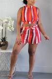 Orange venetian Fashion Sexy adult Ma'am Striped Two Piece Suits Loose Sleeveless Two Pieces