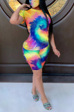 colour Fashion Casual adult Ma'am Print Gradient Two Piece Suits pencil Short Sleeve Two Pieces