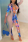 multicolor Fashion Sexy Print Patchwork perspective Mesh zipper Long Sleeve V Neck Jumpsuits