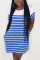 Deep Blue Fashion Casual Regular sleeve Short Sleeve O Neck A Line Mini Striped Dresses