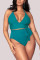 Green Fashion Sexy V Neck Sleeveless Off The Shoulder Solid Plus Size Swimsuit
