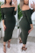 Army Green Fashion Sexy Off The Shoulder Half Sleeve Bateau Neck Pencil Skirt Mid Calf Solid Dresses