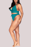 Green Fashion Sexy V Neck Sleeveless Off The Shoulder Solid Plus Size Swimsuit
