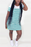 Deep Blue Fashion Casual Regular sleeve Short Sleeve O Neck A Line Mini Striped Dresses