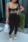 Black Fashion Sexy U Neck Sleeveless Spaghetti Strap Skinny Print Jumpsuits