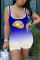 Blue Fashion Sexy U Neck Sleeveless Tank Skinny Gradual change Letter Lips Printed Jumpsuits