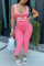 Pink Fashion Sexy U Neck Sleeveless Spaghetti Strap Skinny Print Jumpsuits
