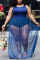Blue Fashion Casual Street O Neck Sleeveless Spaghetti Strap Patchwork Lantern Dresses Plus Size