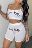 White Casual Letter Straight Sleeveless Two Pieces