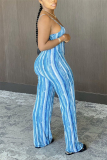 Brown Sexy Striped Backless Sleeveless Slip Jumpsuits