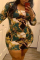 Ink Green Fashion Plus Size Printed Long Sleeve Dress