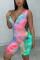 Light Blue Fashion street Print zipper Sleeveless V Neck Jumpsuits