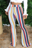 White Blue Pink Yellow Olive green Color blue Elastic Fly High Striped Loose Pants Bottoms