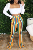 Pink White Blue Pink Yellow Olive green Color blue Elastic Fly High Striped Loose Pants Bottoms