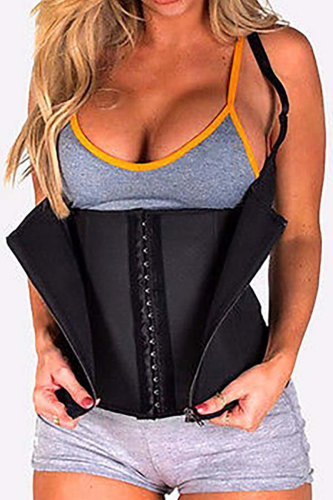 Black Fashion Casual Sportswear Zipper Design Bustiers