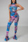 Multi Sexy O Neck Sleeveless Off The Shoulder Regular Print Jumpsuits