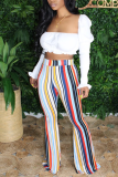 Color blue White Blue Pink Yellow Olive green Color blue Elastic Fly High Striped Loose Pants Bottoms