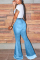 Light Blue Black Light Blue Dark Blue Zipper Fly Mid Patchwork Boot Cut Pants Bottoms