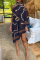 Black Fashion Sexy Single Sleeve Long Sleeve Turtleneck Asymmetrical Knee Length Striped Print Print Dresses