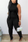 Black Street Print Solid Straight Sleeveless Two Pieces