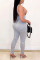 Grey Fashion Sexy Backless Solid Draped Sleeveless V Neck Jumpsuits