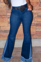 Deep Blue Fashion Casual Mid Waist Denim Trousers (Without Belt)