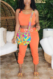 Orange Fashion Sexy adult Ma'am Patchwork Solid Three-Piece Suits Straight Long Sleeve Two Pieces