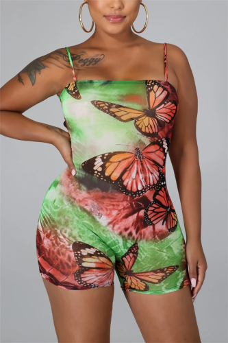 Green Sexy Print bandage Milk. Sleeveless Slip Rompers