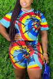 Multi-color Sweet O Neck Patchwork Print Tie Dye Stitching Plus Size