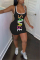 Pink Casual Spaghetti Strap Sleeveless Slip A-Line Mini Print Character Dresses