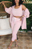 Pink Fashion Sexy adult Ma'am Patchwork Solid Three-Piece Suits Straight Long Sleeve Two Pieces