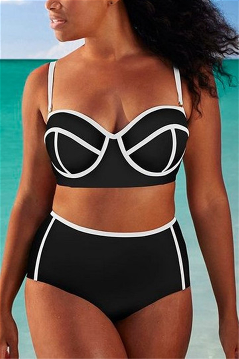 

Black White Sexy Fashion Stitching Plus Size Swimsuit Set