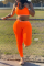 Orange Fashion Casual Sportswear Sleeveless U Neck Spaghetti Strap Regular Print Two Pieces